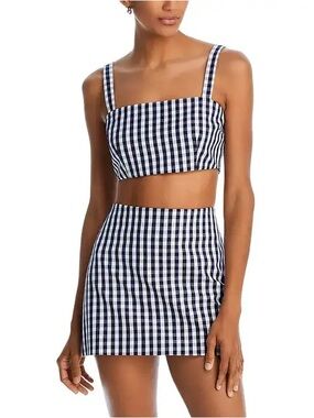 WAYF NWT Carlotta top navy blue white gingham crop top